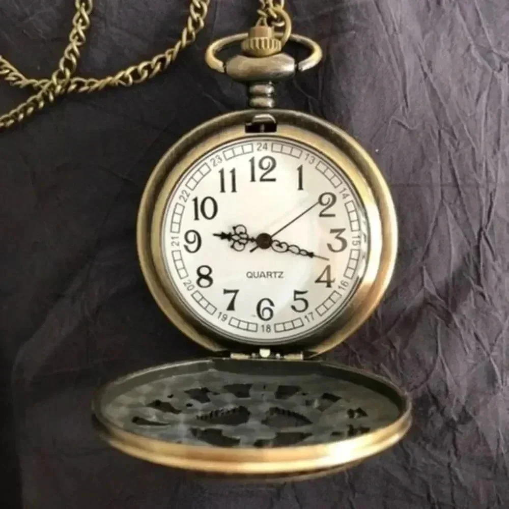 Beautiful Bronze Tone Quartz Pocket Watch w/ Chain NWT